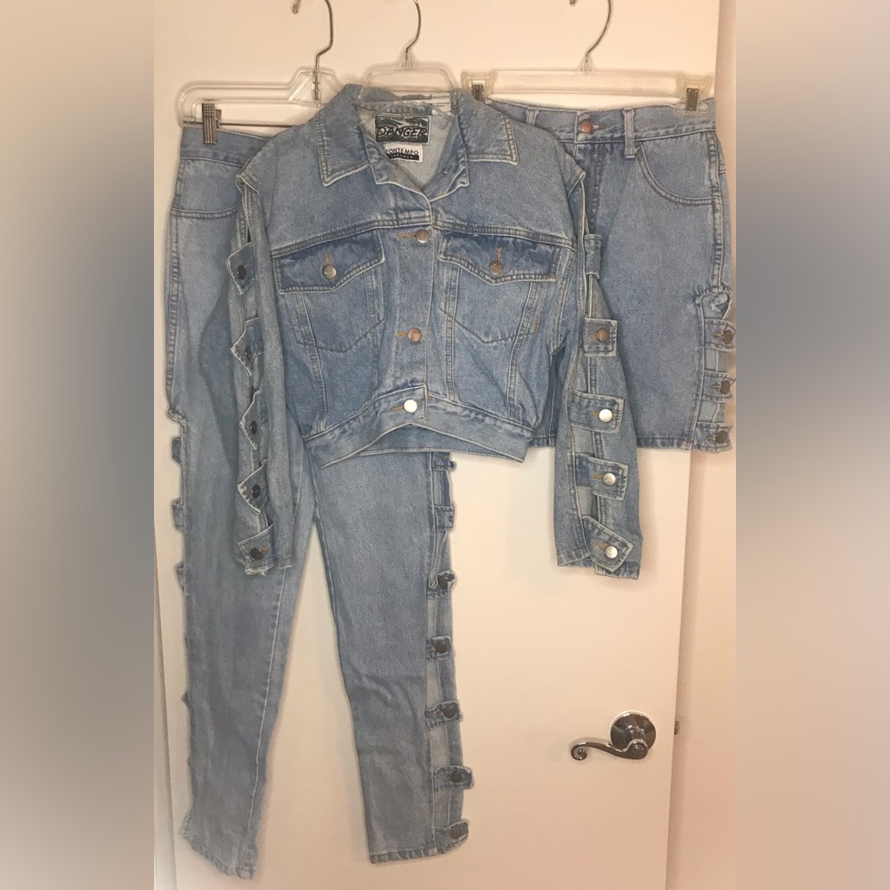 Vintage Danger outfit bought at Contempo Casuals cut out jacket, pants & skirt
